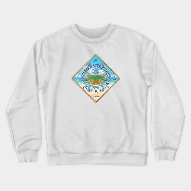 Clearwater Beach, Florida, with Blue Crab on Beach Crewneck Sweatshirt by jcombs